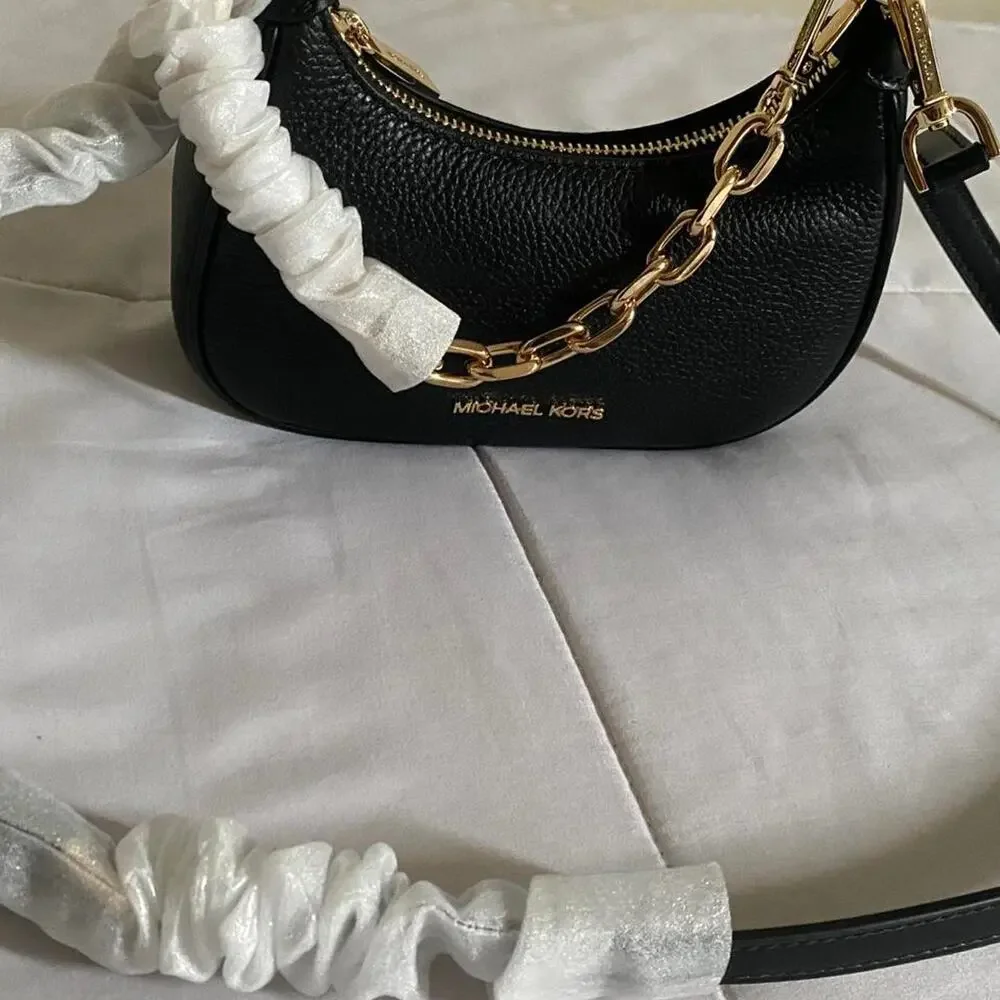 Michael Kors cora black mini zip pouchette leather bag